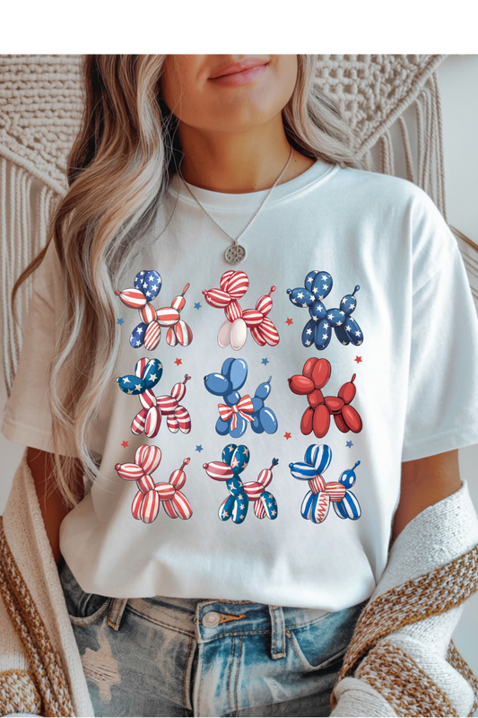 Wholesale Memorial Day - Patriotic Balloon Dogs #9 - White Gildan Tee
