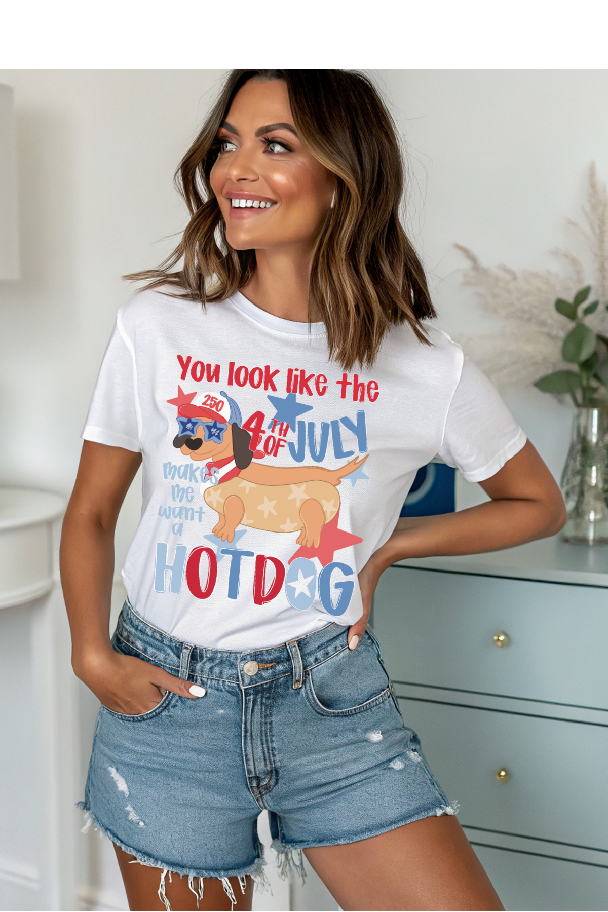 Wholesale 4th of July - Makes Me Want a Hotdog #2 - White Gildan Tee