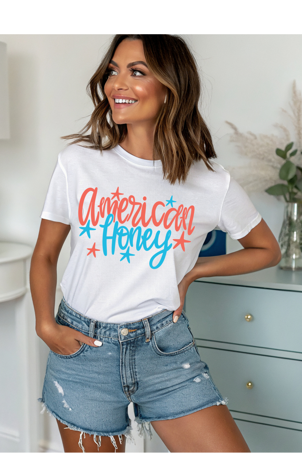 Wholesale 4th of July - American Honey #4 - White Gildan Tee