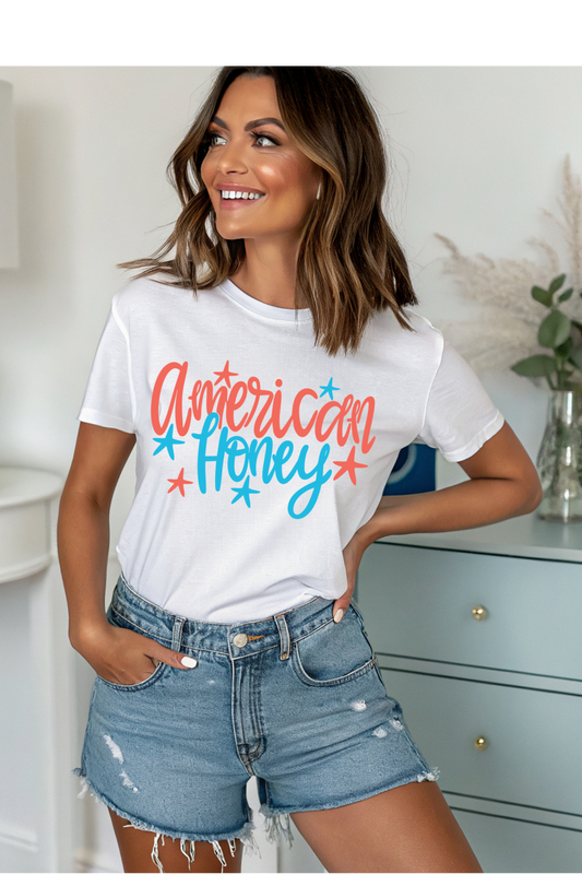 Wholesale 4th of July - American Honey #4 - White Gildan Tee