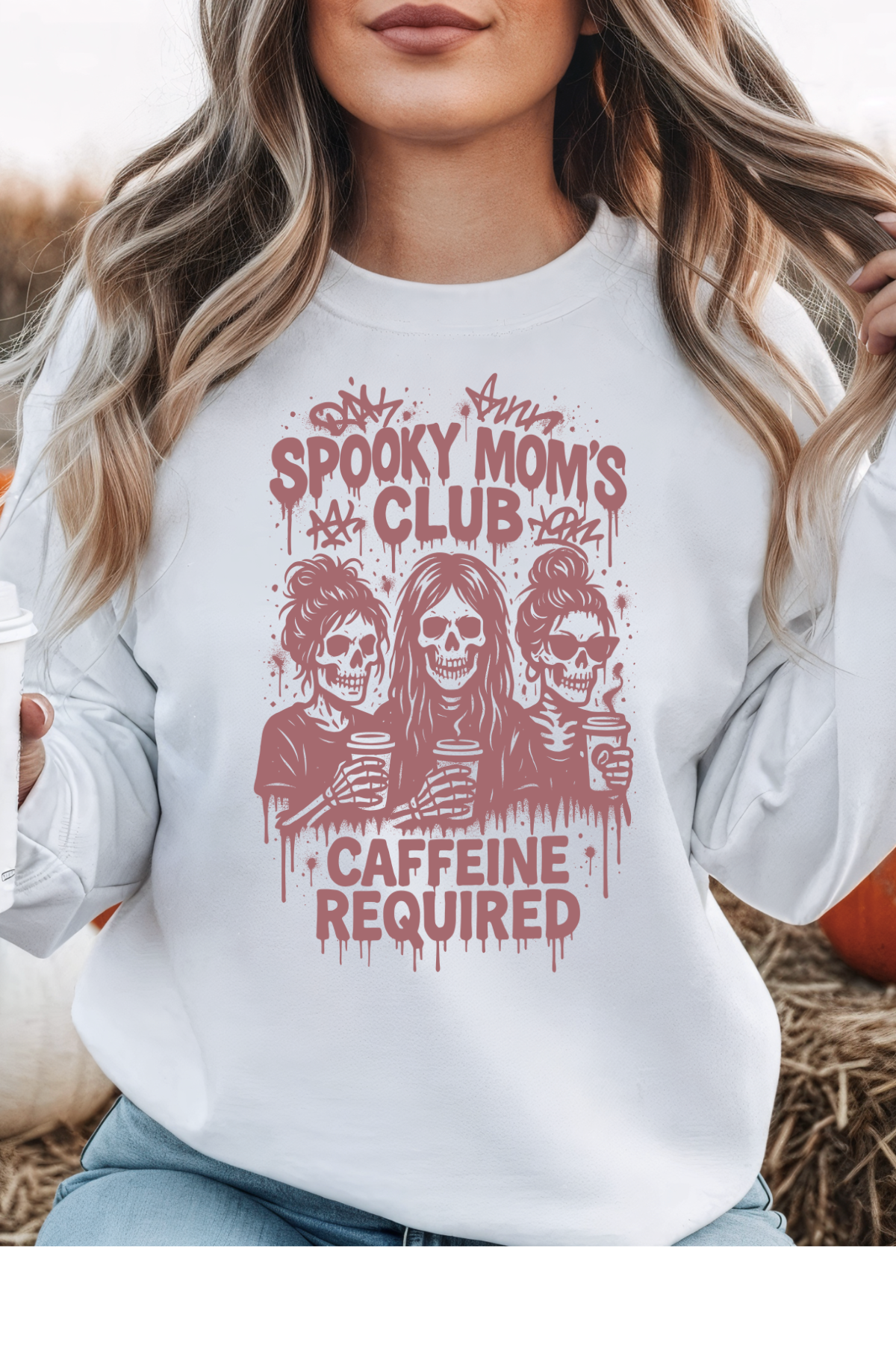 Wholesale Golden Hour - Spooky Moms Club #8 - White Gildan Sweatshirt
