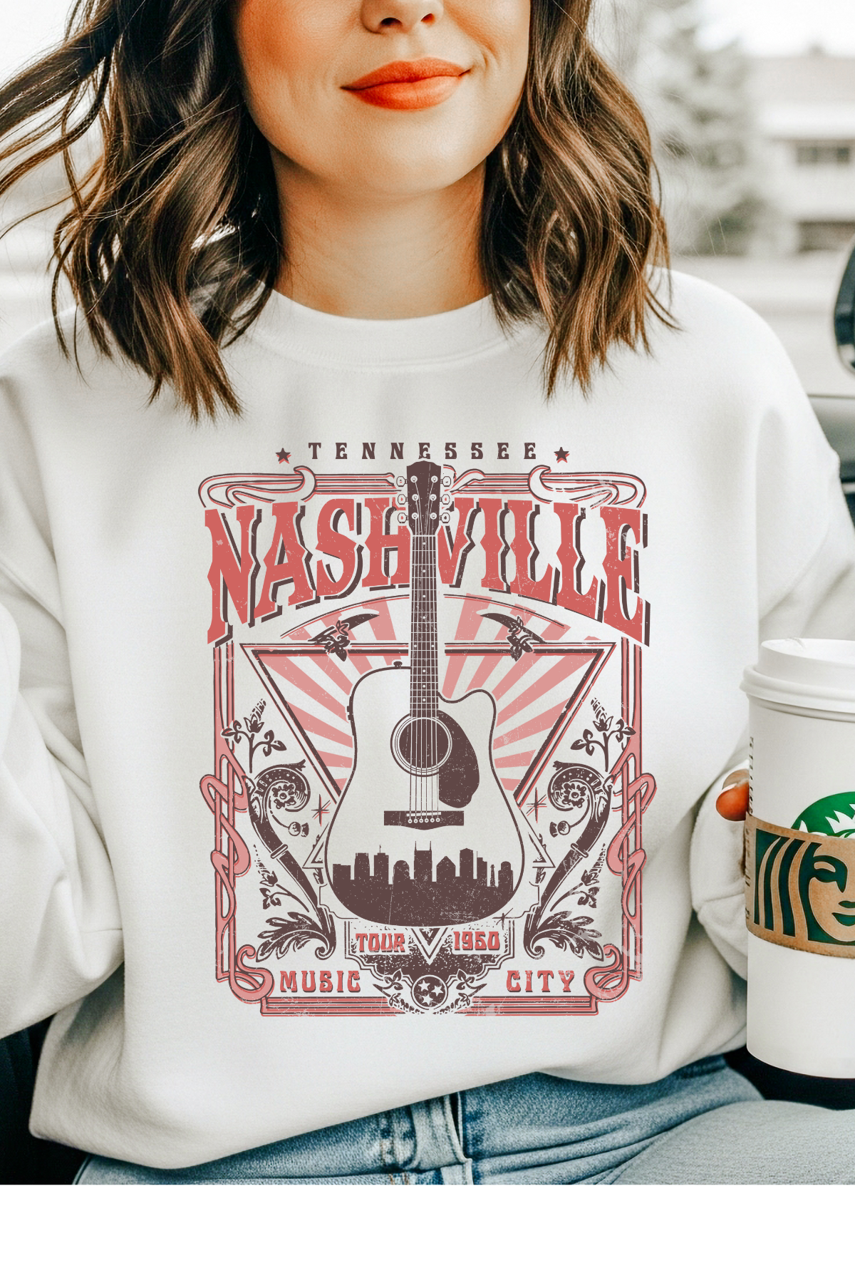 Wholesale Blush - Nashville #2 - White Gildan Sweatshirt