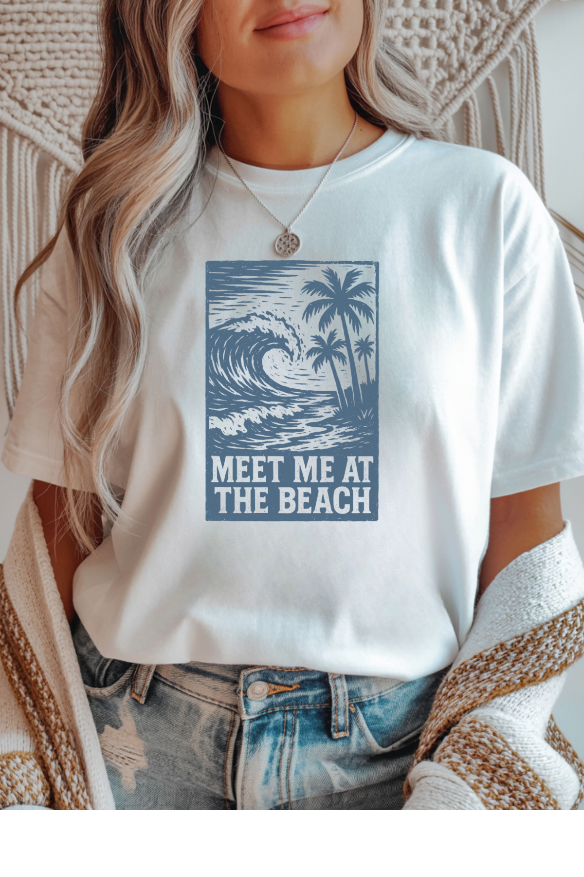 Wholesale Blue Waves - Meet Me At The Beach #5 - White Gildan Tee