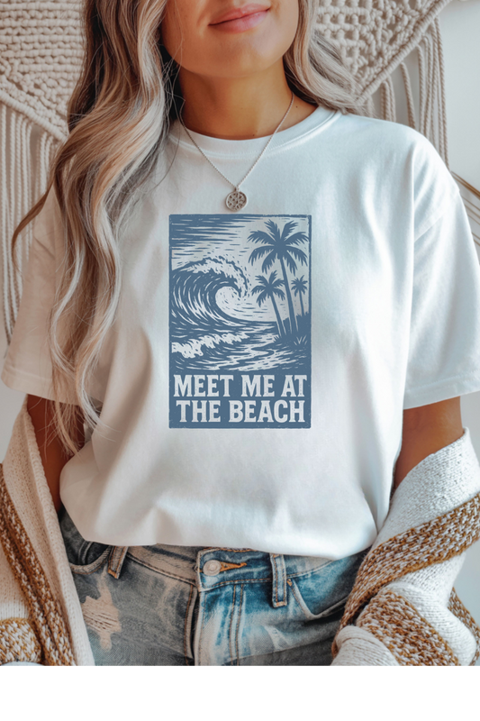 Wholesale Blue Waves - Meet Me At The Beach #5 - White Gildan Tee