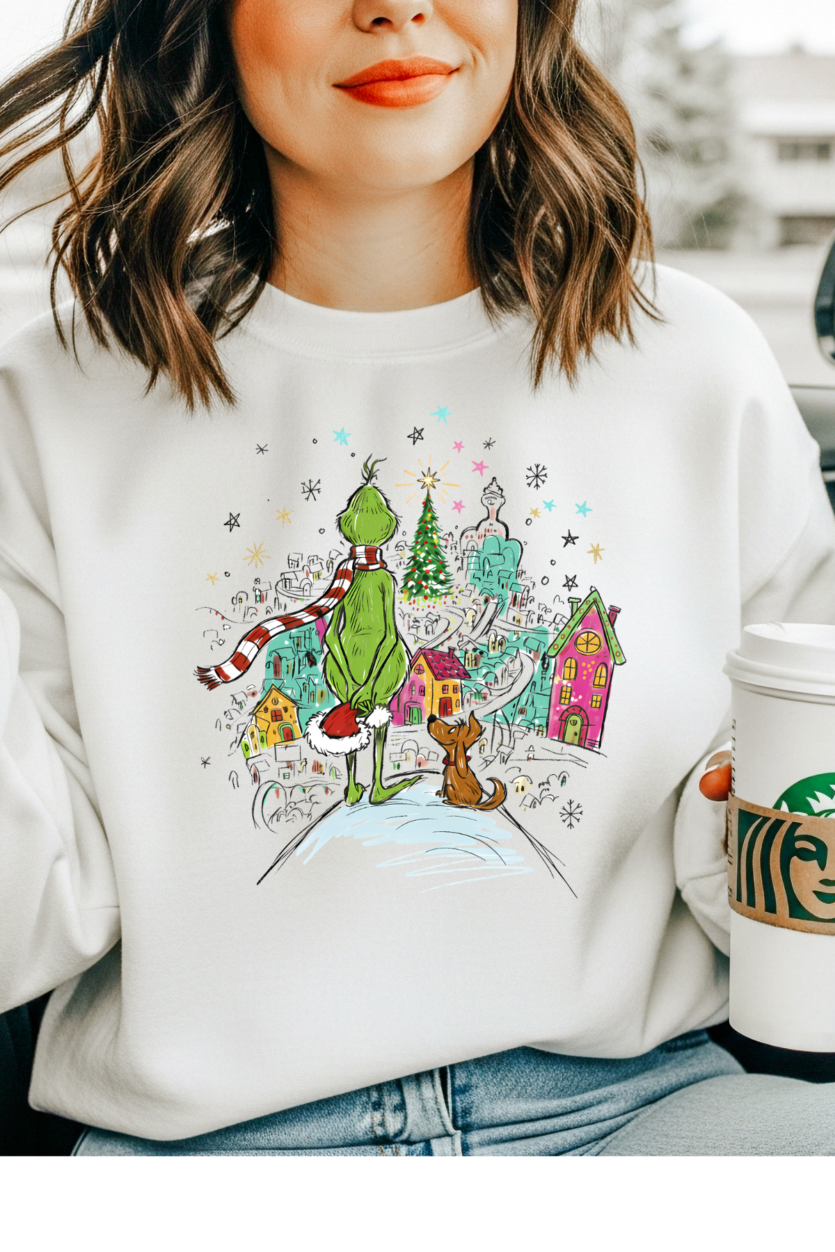 Wholesale Xmas #1 Red - Whoville #1 - White Gildan Sweatshirt