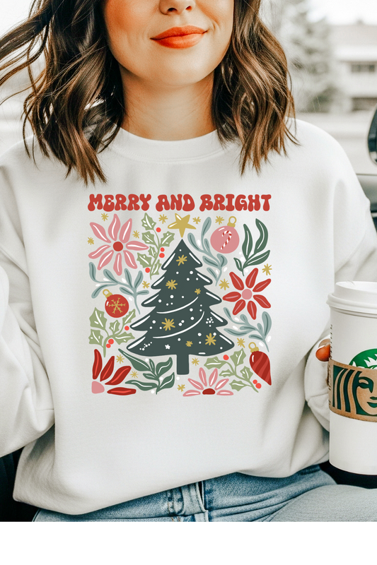 Wholesale Xmas #1 Red - Merry & Bright #2 - White Gildan Sweatshirt