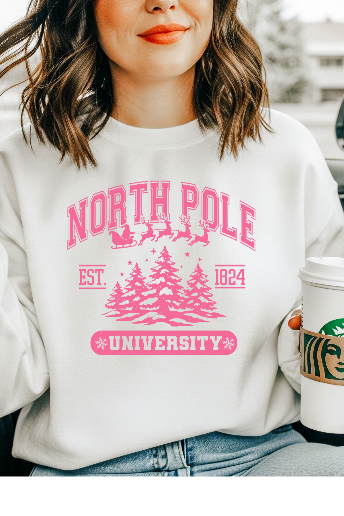 Wholesale Xmas #1 Red - North Pole #4 - White Gildan Sweatshirt