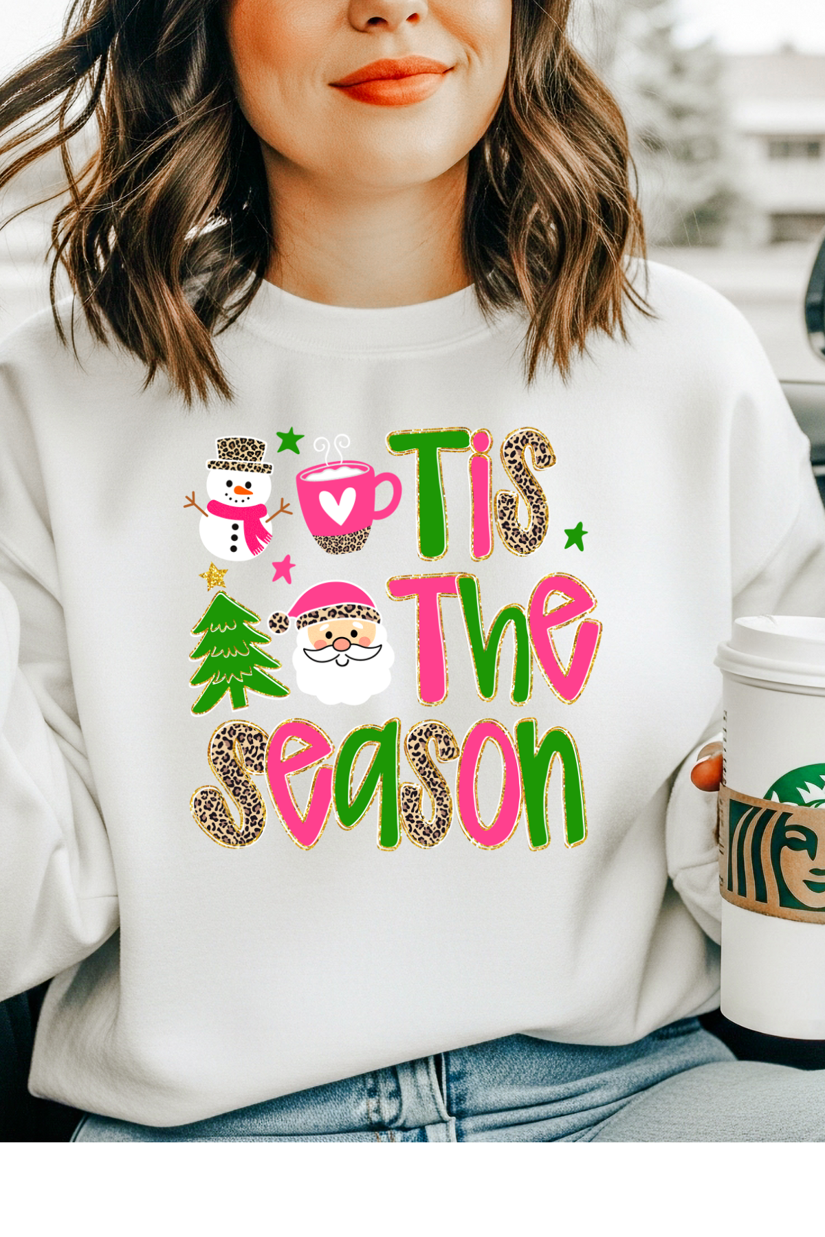 Wholesale Xmas #2 Green - Tis the Season #9 - White Gildan Sweatshirt