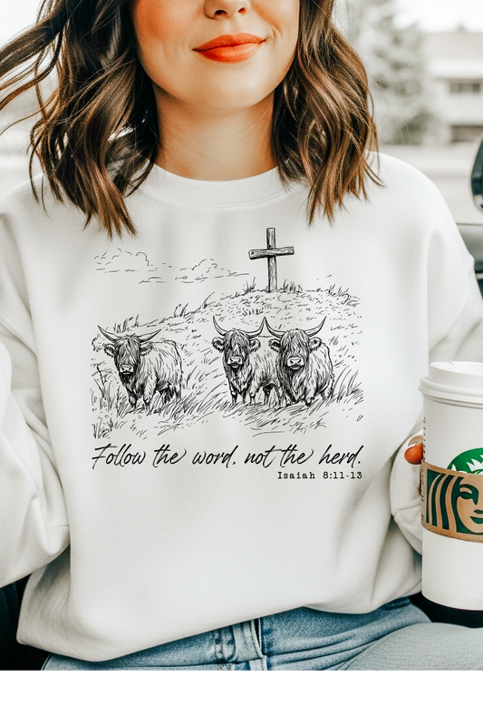 Wholesale New Year - Follow the word, not the herd #1 - White Gildan Sweatshirt