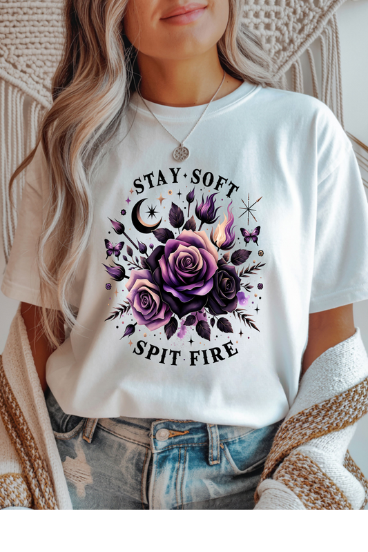 Wholesale RoseWater Glow - Stay Soft Spit Fire #3 - White Gildan Tee