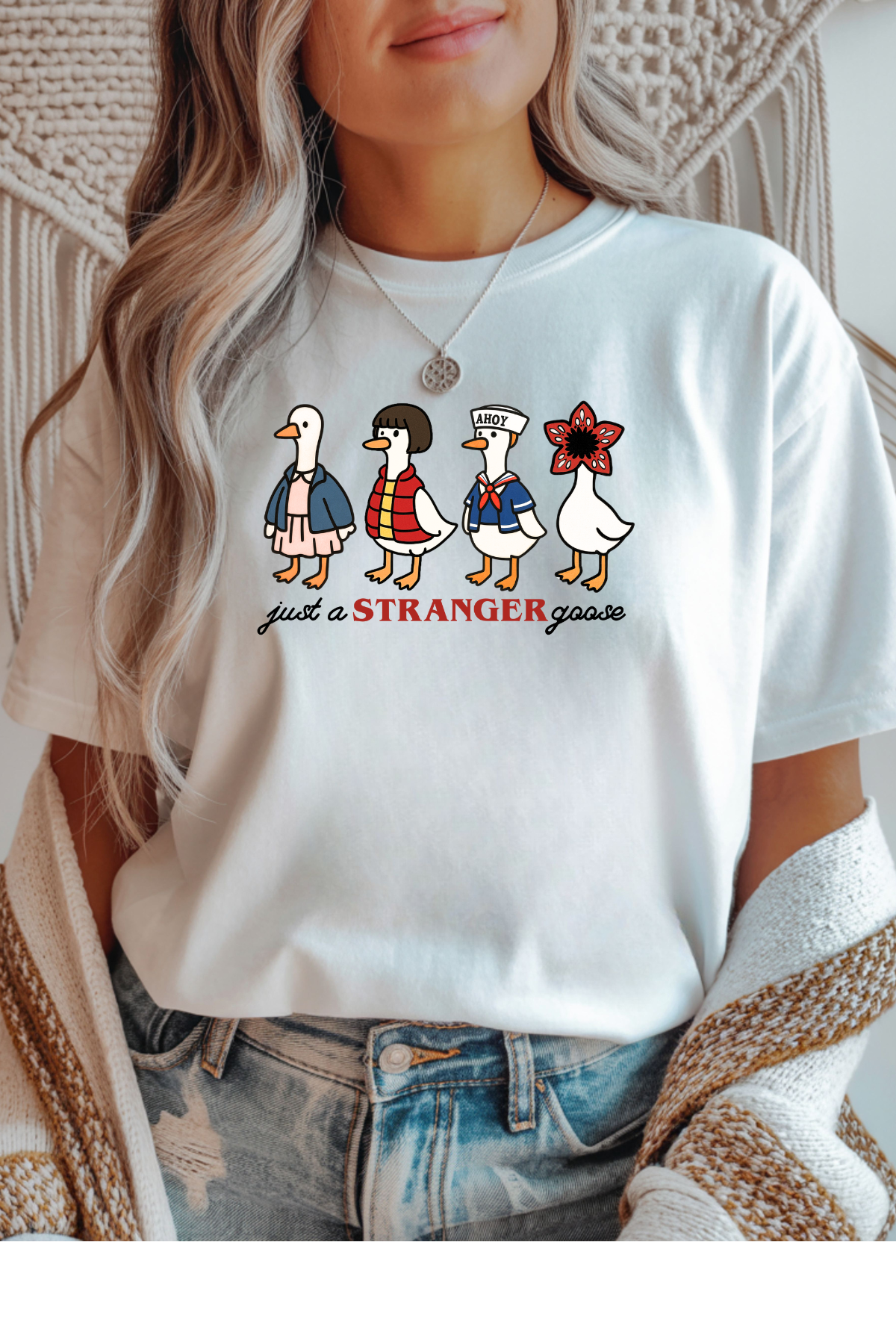 Wholesale Flower Power - Stranger Goose #6 - White Gildan Tee