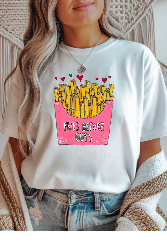 Wholesale Valentine's Day - Fries Before Guys #7 - White Gildan Tee