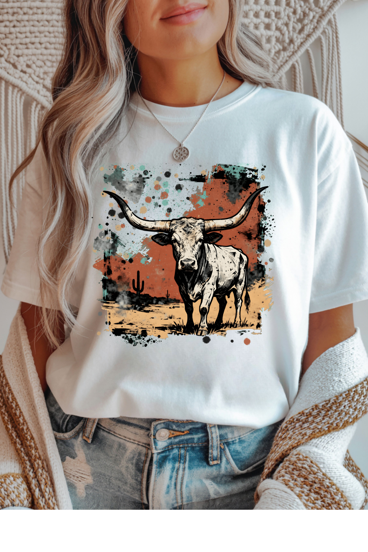 Wholesale Rooted in Spring - Painted Longhorn #1 - White Gildan Tee