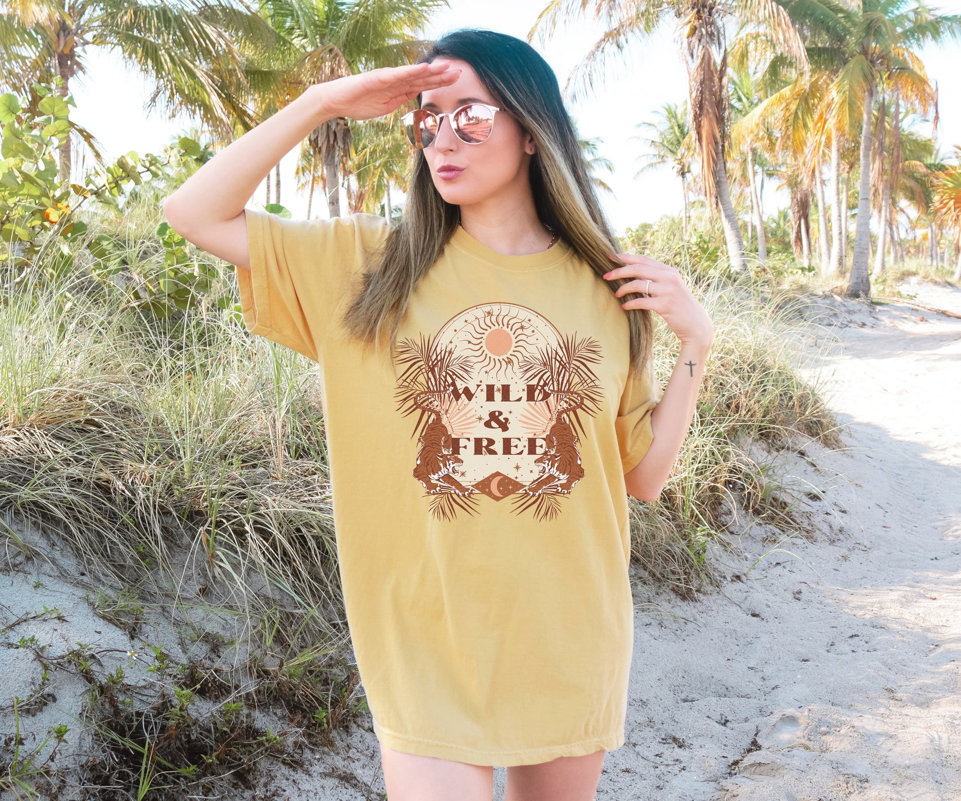 Wholesale Wild & Free Graphic Tee - Mustard