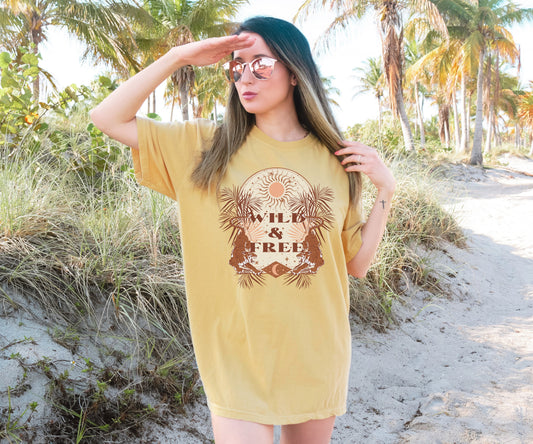 Wholesale Wild & Free Graphic Tee - Mustard