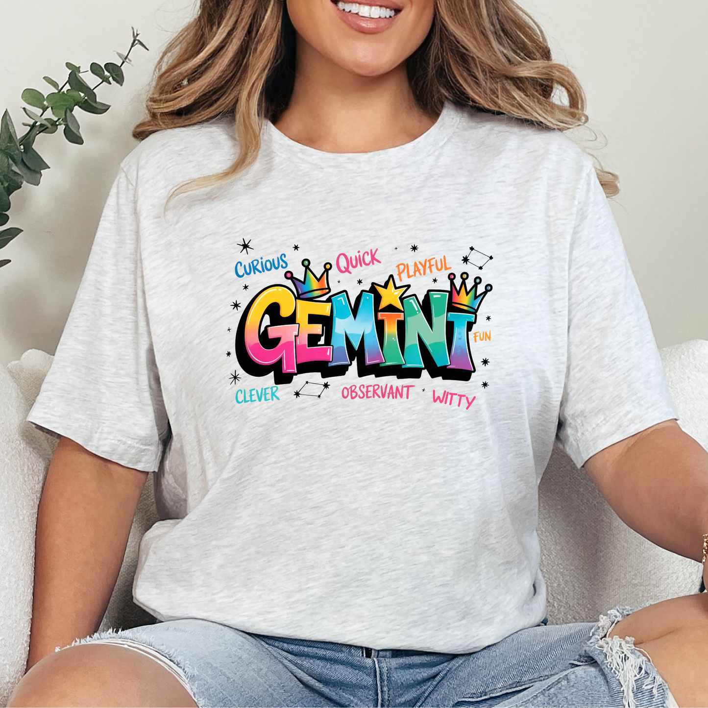 Wholesale Zodiac Signs Graffiti Graphic Tee - Gemini - Ash Tee