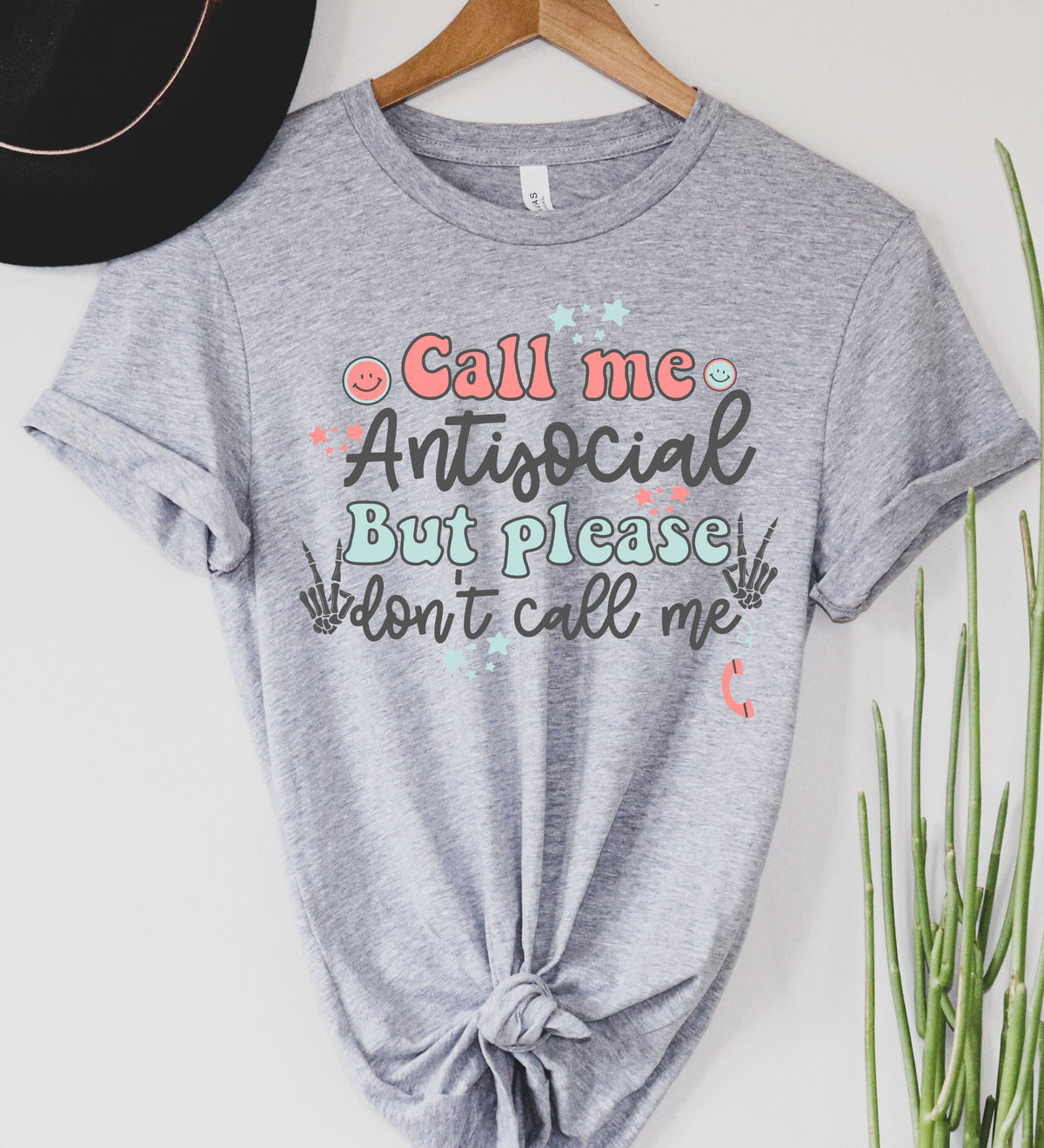 Wholesale Call me Anti Social Graphic Tee - Heather Sand