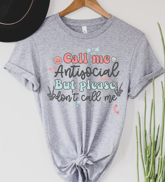 Wholesale Call me Anti Social Graphic Tee - Heather Sand