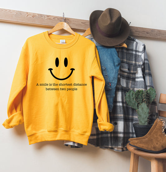 Wholesale A Smile is the Shortest Distance - Gold Sweatshirt