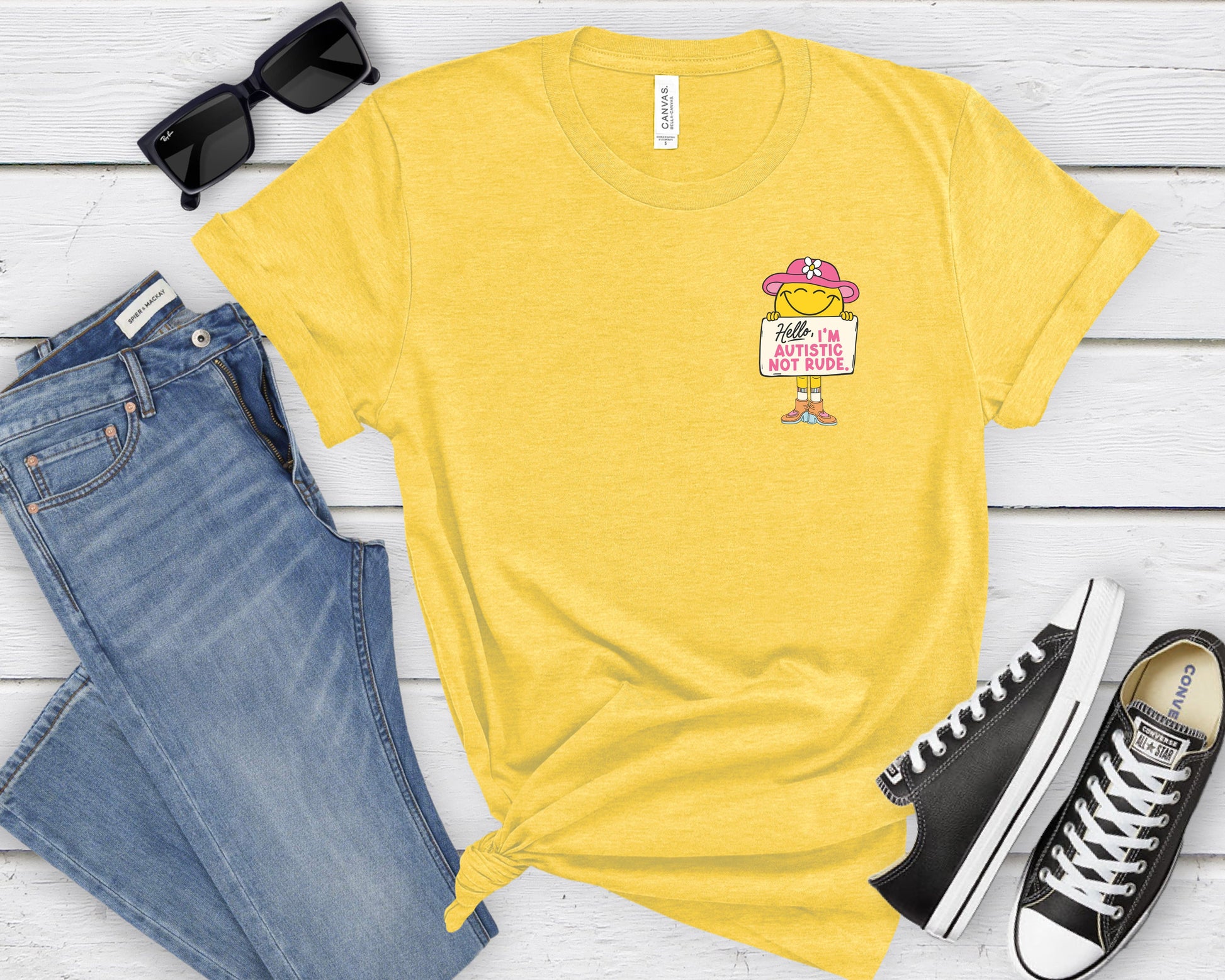 Wholesale Autistic Not Rude Graphic Tee - Heather yellow Gold Tee