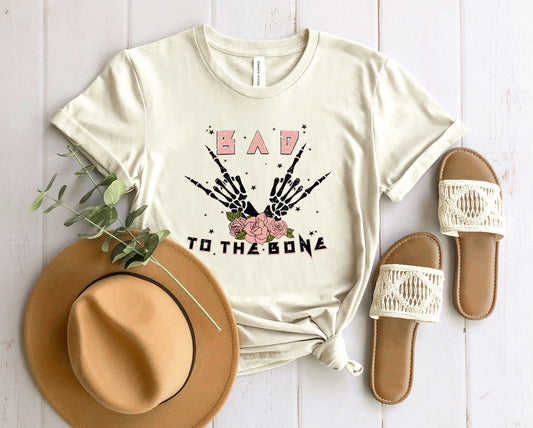 Wholesale Bad to the Bone Graphic Tee - Heathered Ash