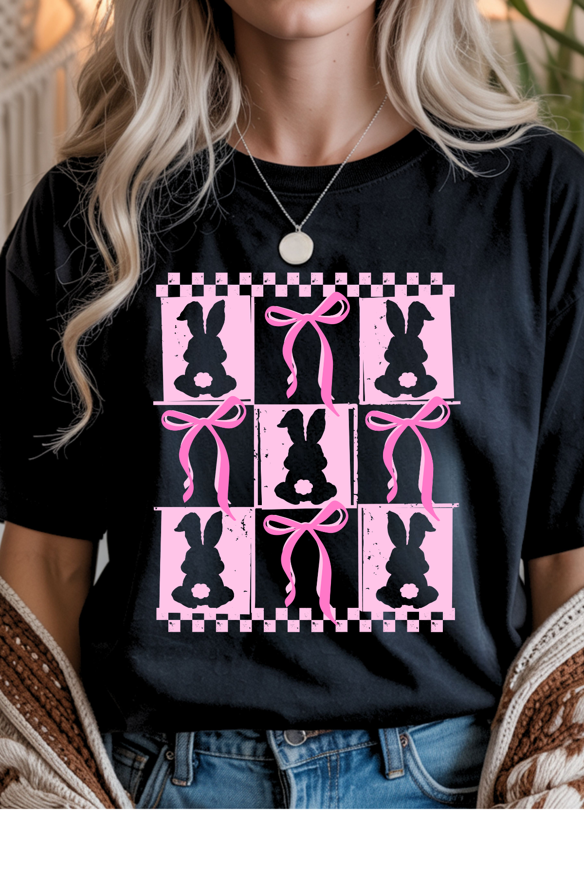 Wholesale Fern & Floral - Bunny Bows #1 - Black Gildan Tee