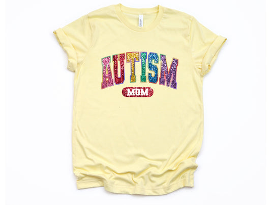 Wholesale Bling Autism Mom Graphic Tee - White Tee