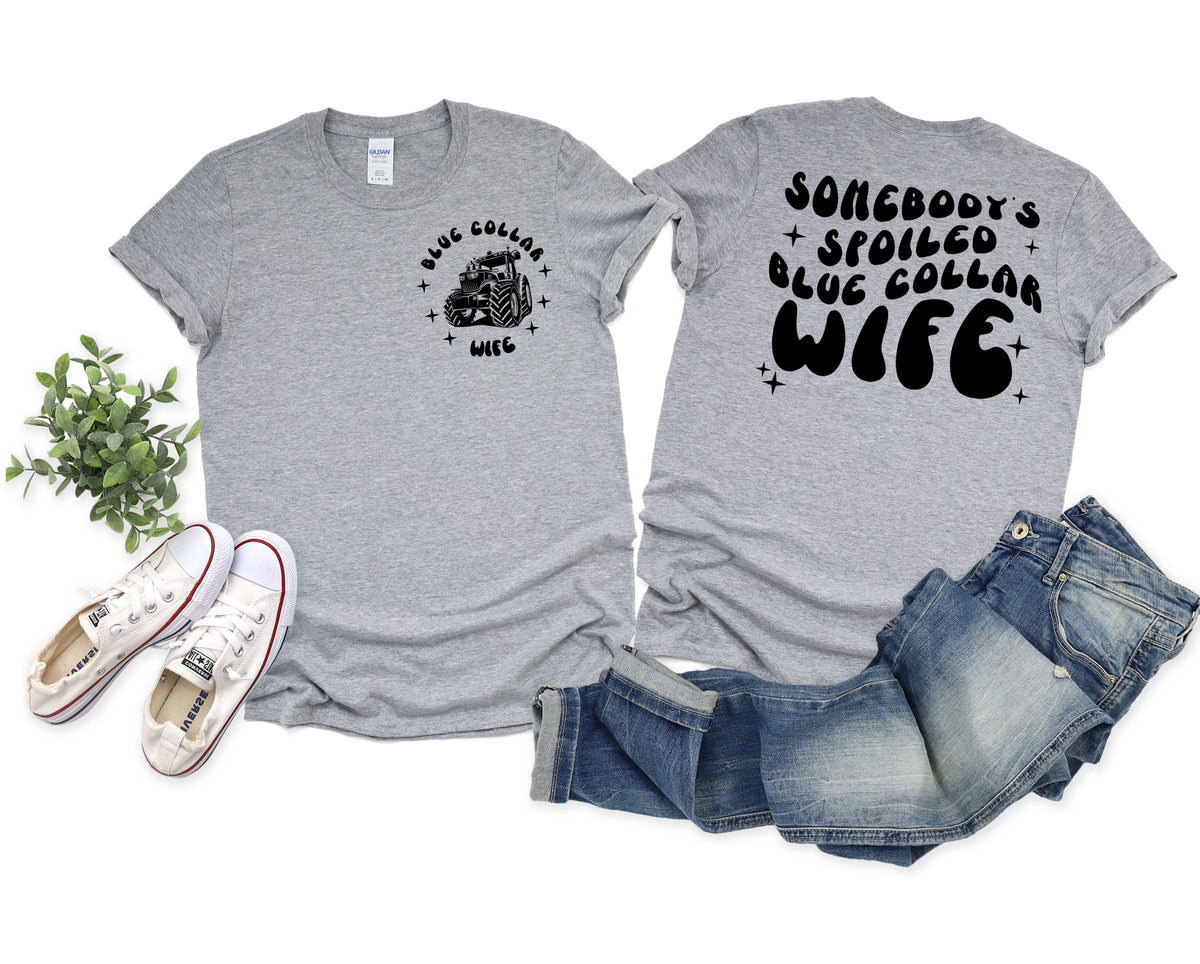Wholesale Farmer blue collar Wife Graphic Tee - White
