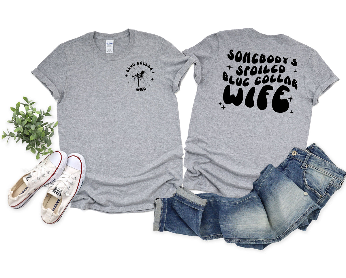 Wholesale Lineman blue collar Wife Graphic Tee - Grey