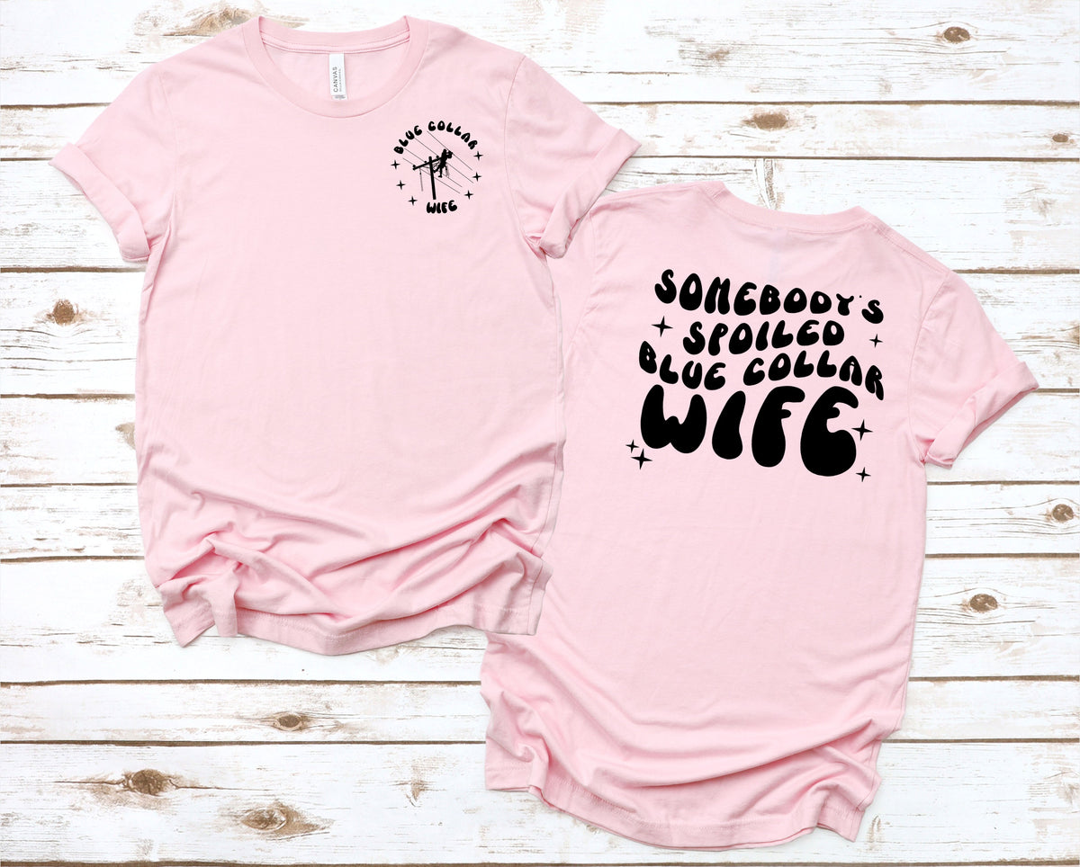 Wholesale Lineman blue collar Wife Graphic Tee - Pink