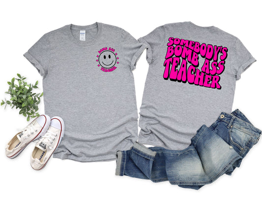 Wholesale Bomb Ass Teacher Graphic Tee - White Tee