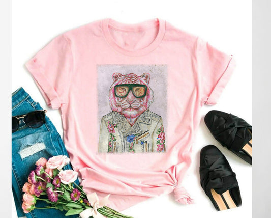 Wholesale Boujee Tiger Graphic Tee - Pink