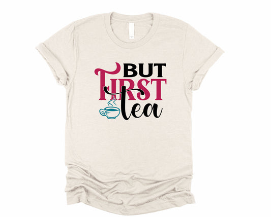 Wholesale But First Tea Graphic Tee - Grey