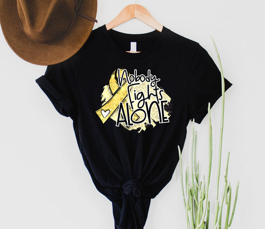 Wholesale Nobody fights alone - Childhood Cancer Graphic Tee - White