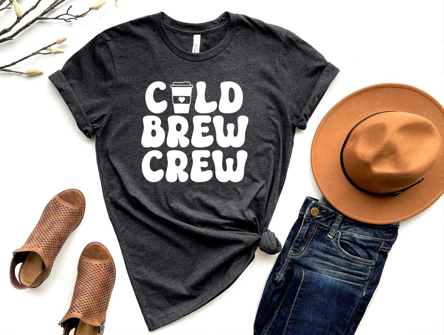 Wholesale Cold Brew Crew Graphic Tee - Heather Charcoal Tee