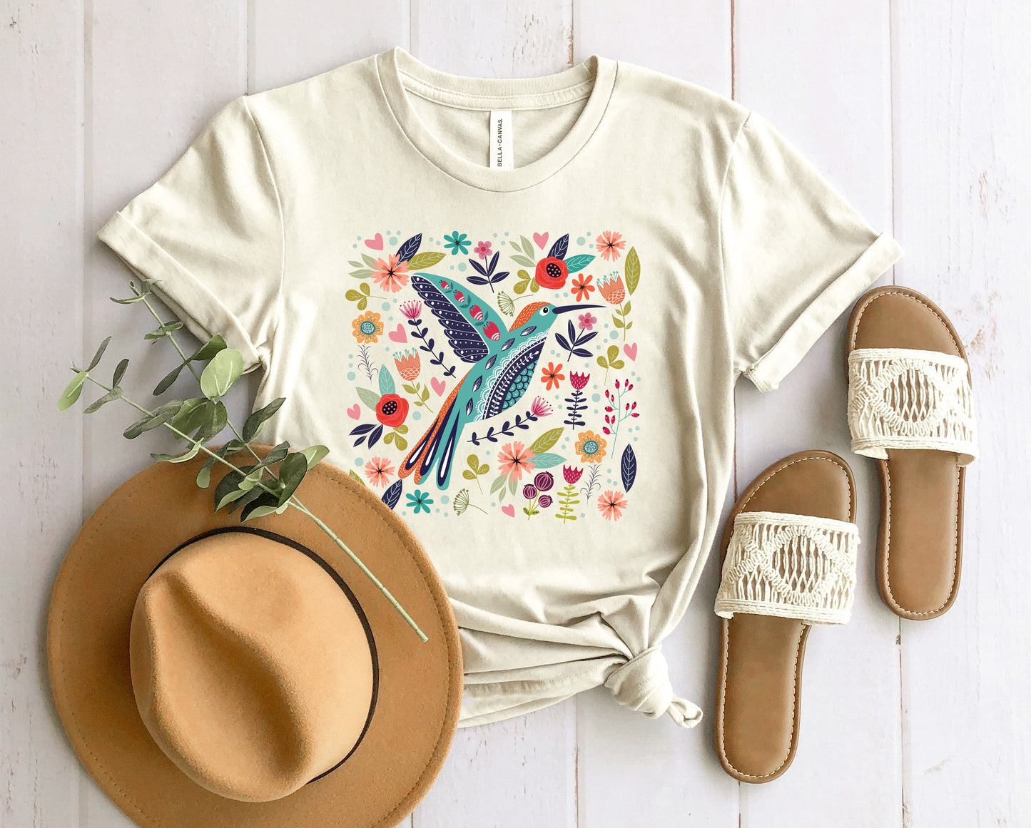 Wholesale Folk Bird Graphic Tee - Heather Sand