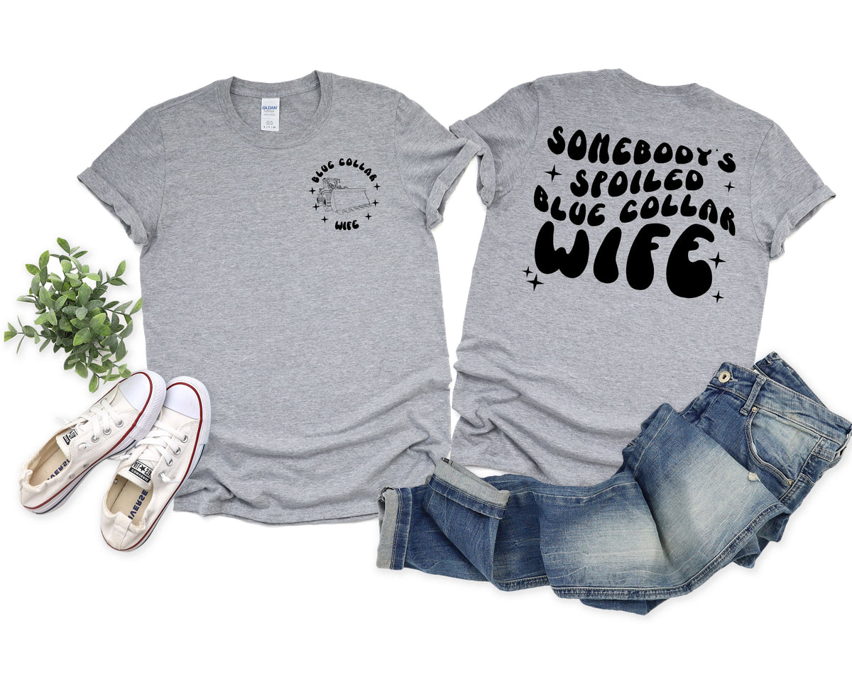 Wholesale Front End Loader blue collar Wife Graphic Tee - White