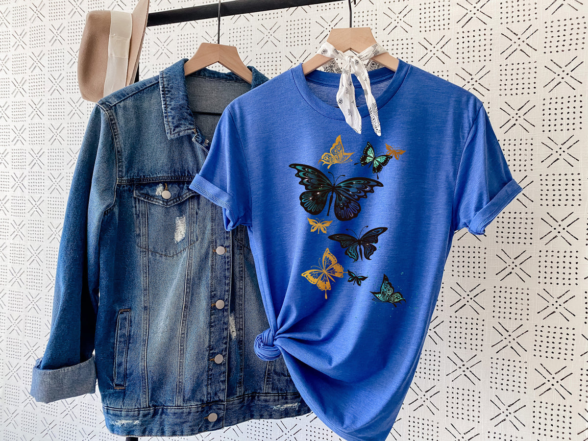 Wholesale Butterflies Graphic Tee - Blue