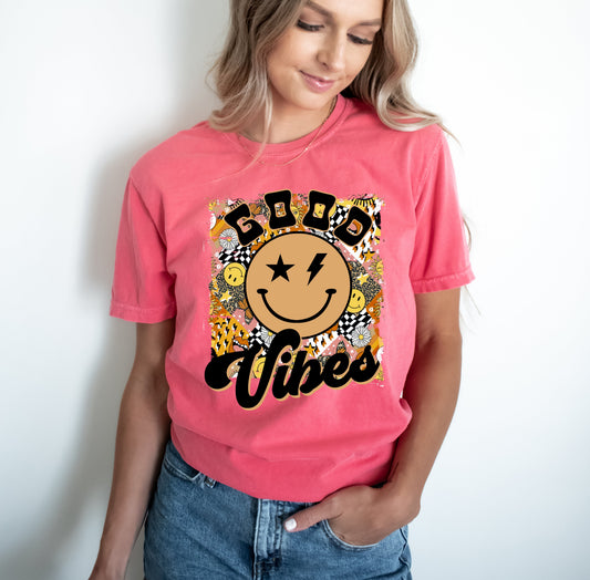 Wholesale Good Vibes Oversized Graphic Tee - Mustard