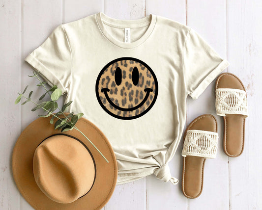 Wholesale Happy Leopard Graphic Tee - Heathered Sand