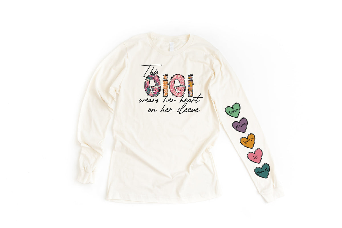 Wholesale Heart on Her Sleeve Graphic Tee - Long Sleeve Sand - Nana