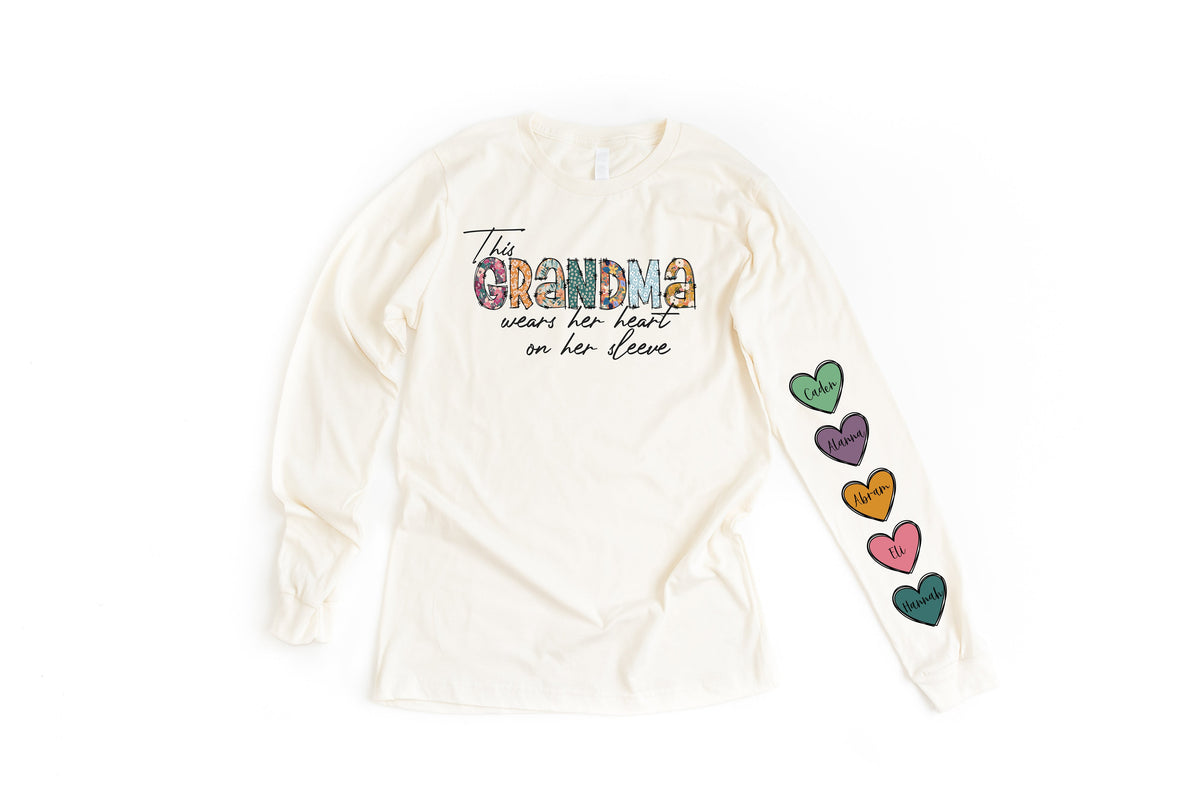 Wholesale Heart on Her Sleeve Graphic Tee - Long Sleeve Sand - Mimi