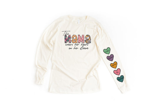 Wholesale Heart on Her Sleeve Graphic Tee - Long Sleeve Sand - Mama