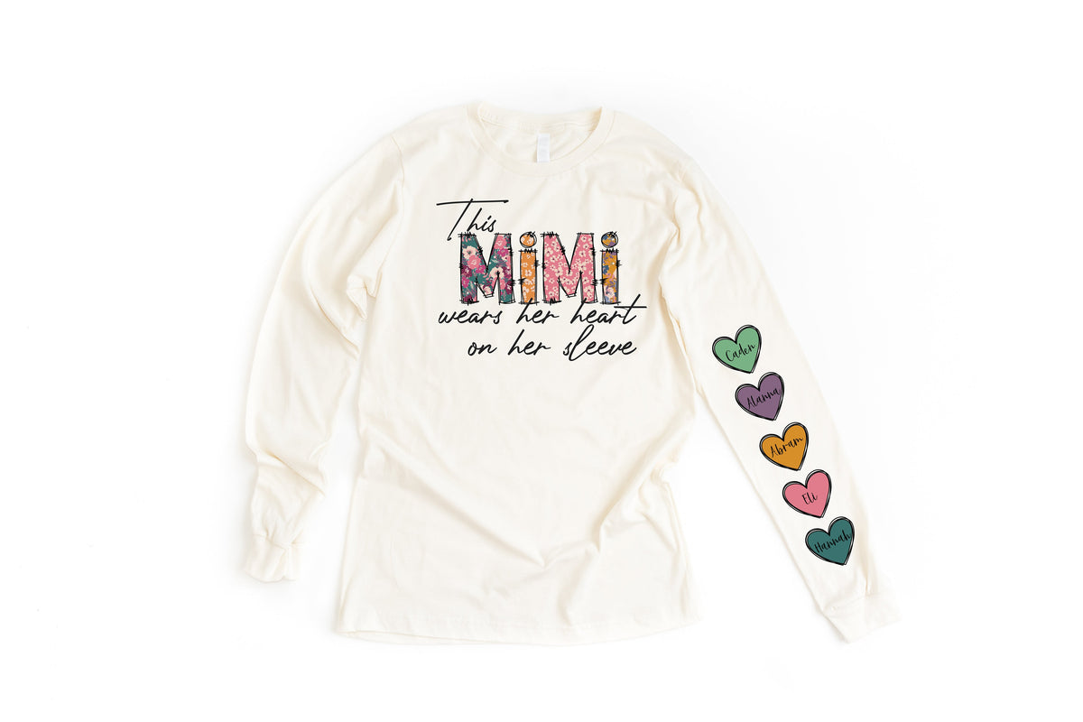 Wholesale Heart on Her Sleeve Graphic Tee - Long Sleeve Sand - Gigi