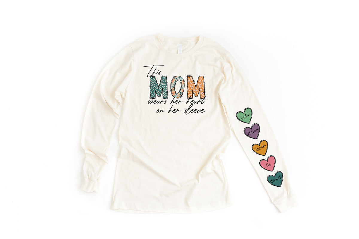 Wholesale Heart on Her Sleeve Graphic Tee - Long Sleeve Sand - Mom