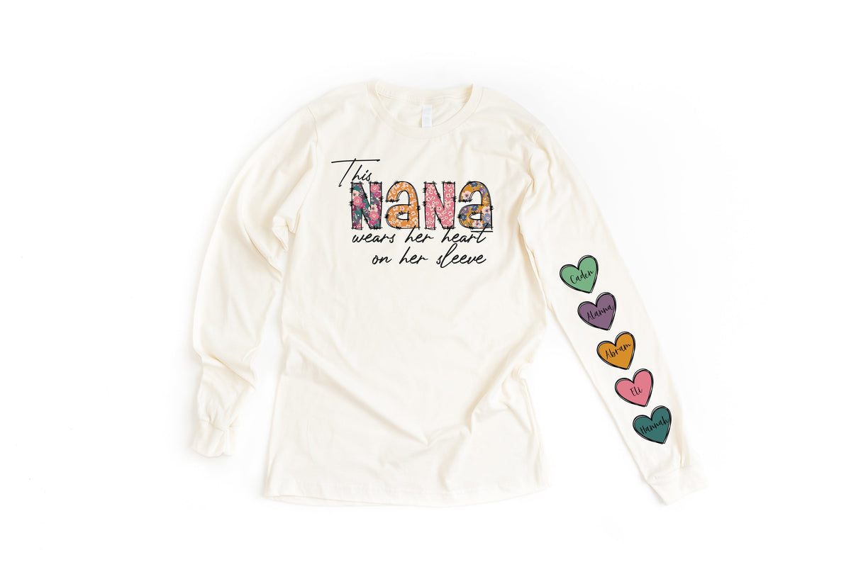 Wholesale Heart on Her Sleeve Graphic Tee - Long Sleeve Sand - Grandma