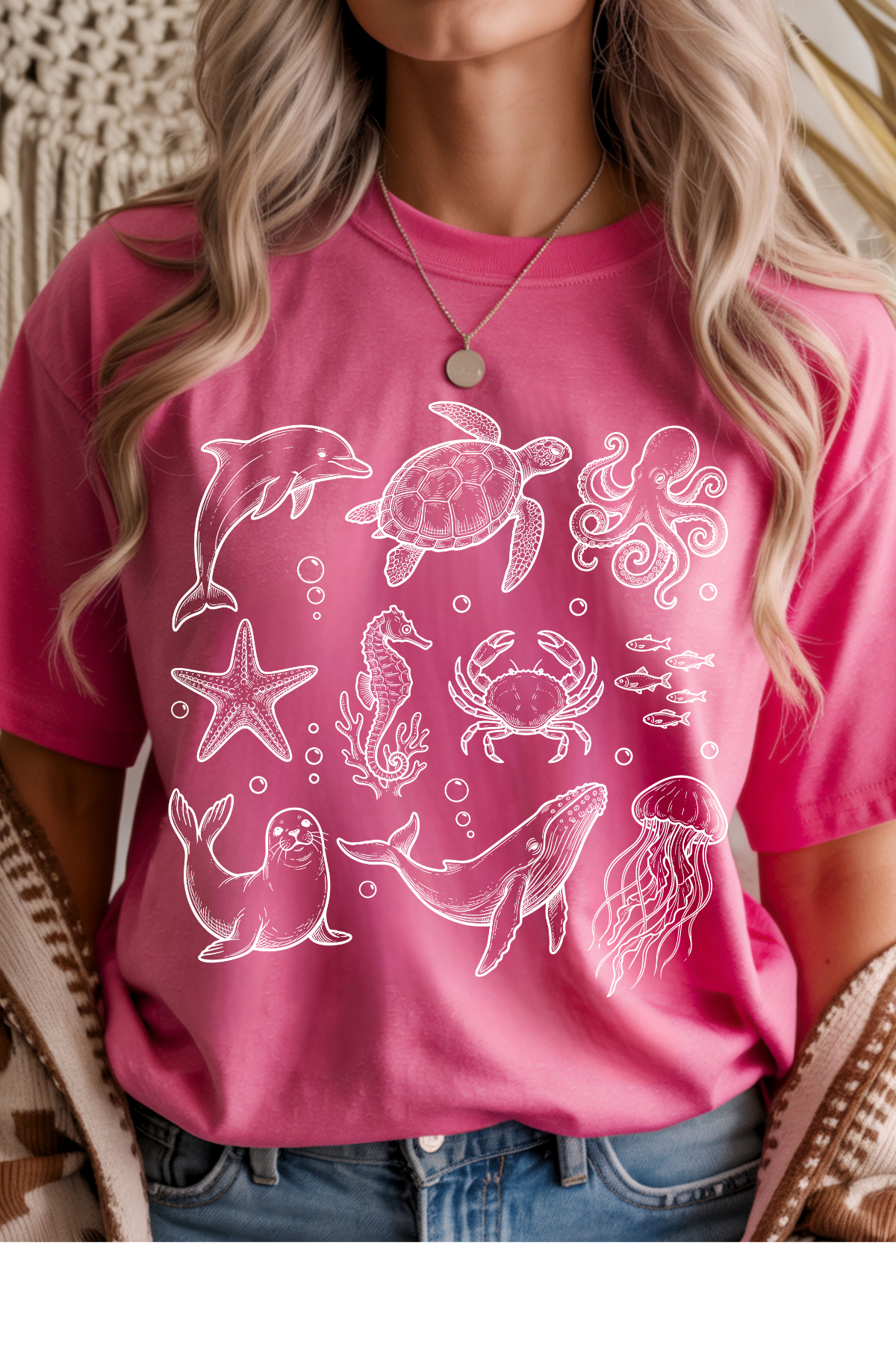 Wholesale Summer in Paris - Sea Animals #1 - Heather Heliconia Gildan Tee