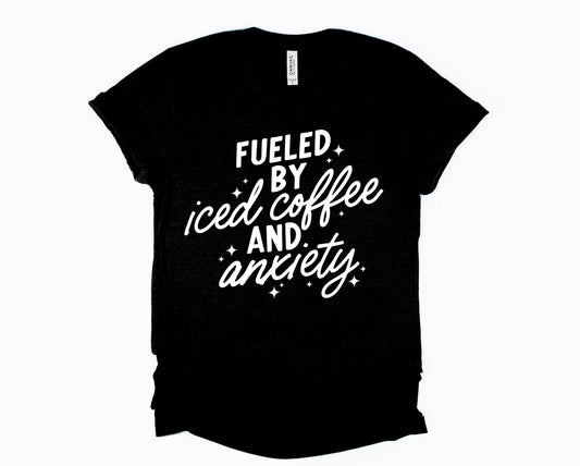 Wholesale Iced Coffee And Anxiety VNECK Graphic Tee - black Vneck
