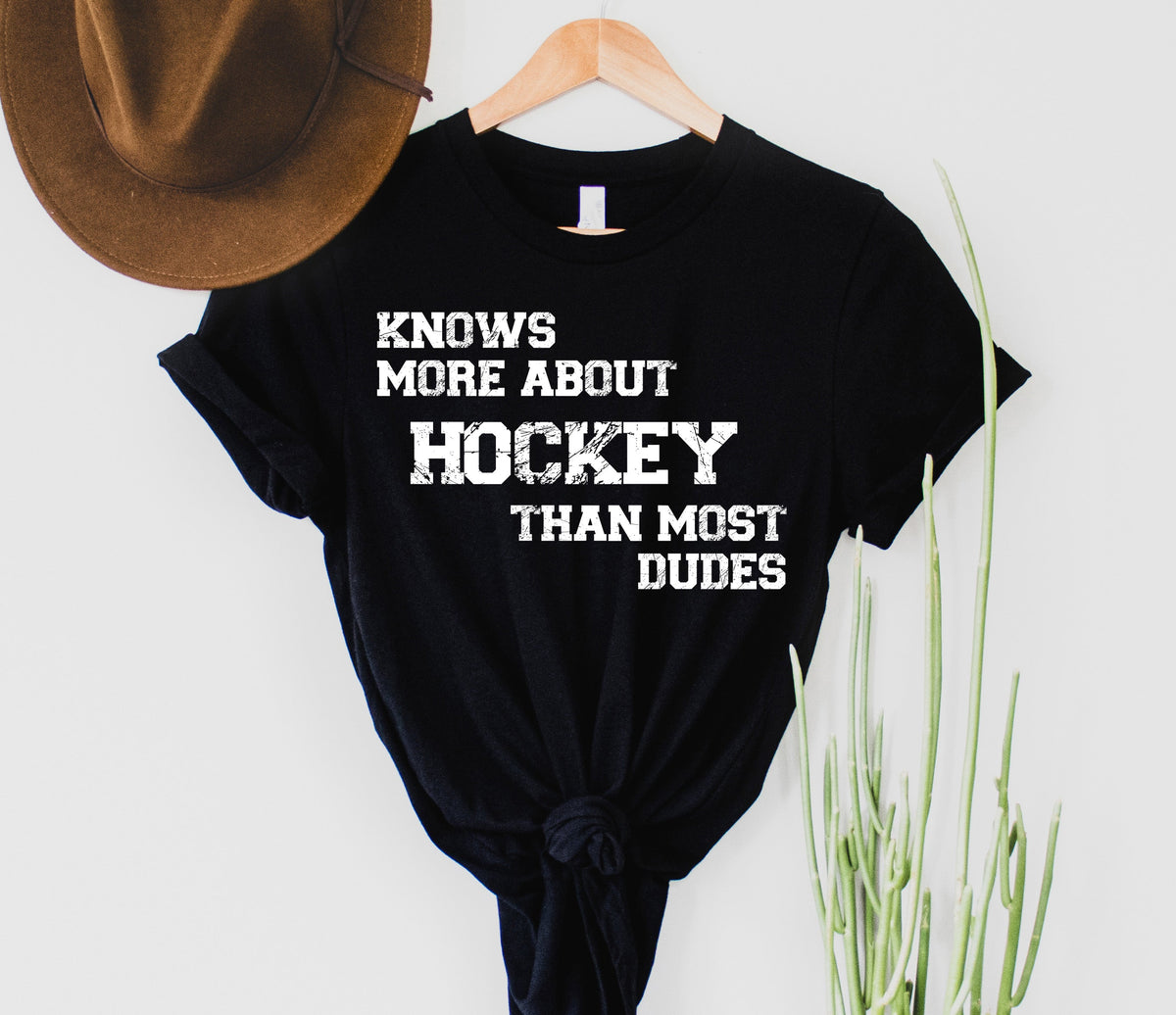Wholesale Knows more Hockey Graphic Tee - Black