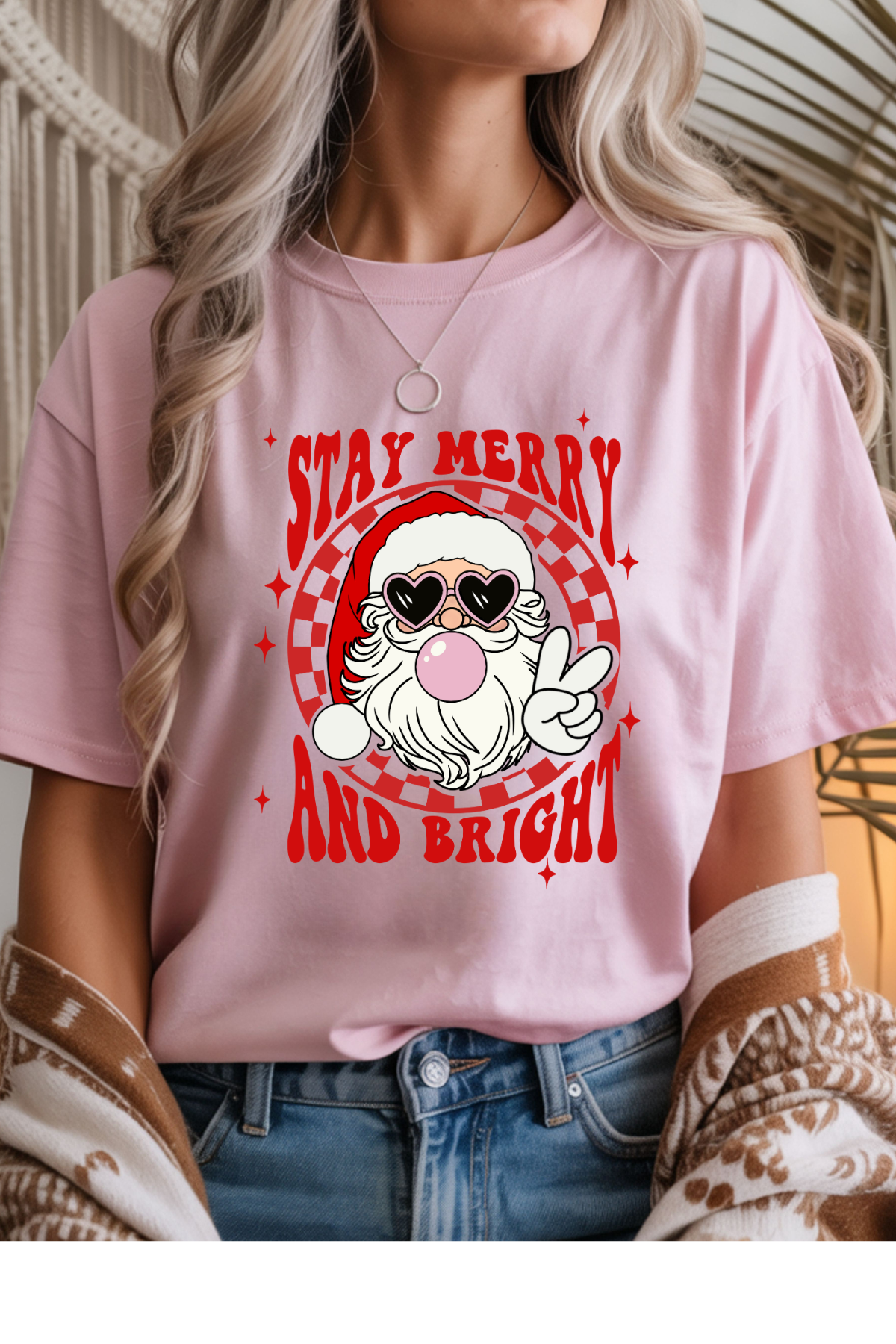 Wholesale Xmas #2 Green - Stay Merry and Bright #3 - Light Pink Gildan Tee